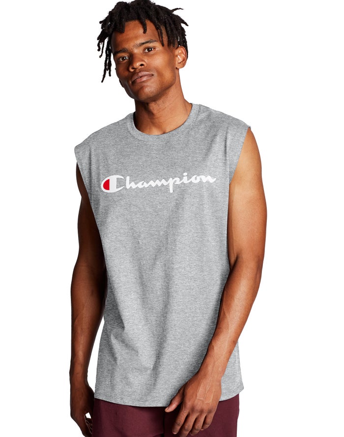 Champion Mens Tank Tops NZ - Classic Jersey Script Logo Grey ( 8472-ORHAD )